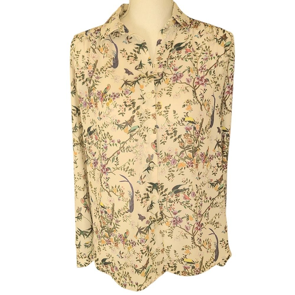 h&m long sleeve blouse botanical floral print womens size 4